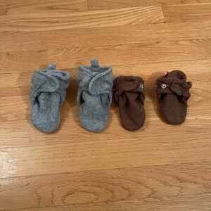 Grey Hudson Baby Booties and Brown Zutano Baby Booties